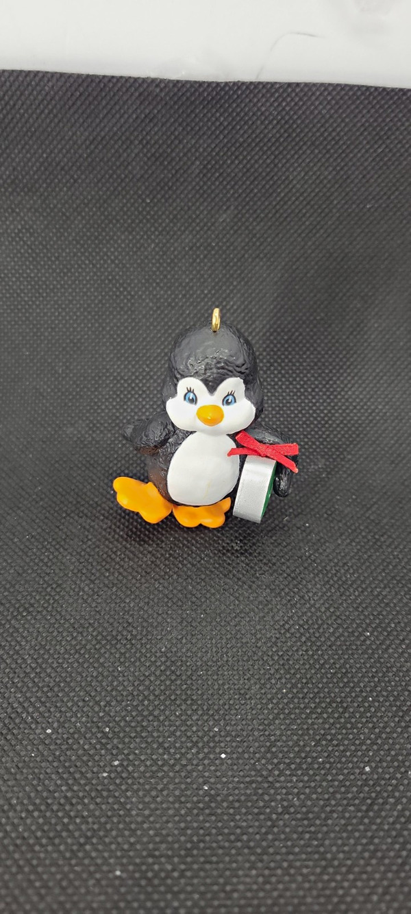 Hallmark Penguin Hanging Christmas Ornament Plastic Black White Orange 3 in